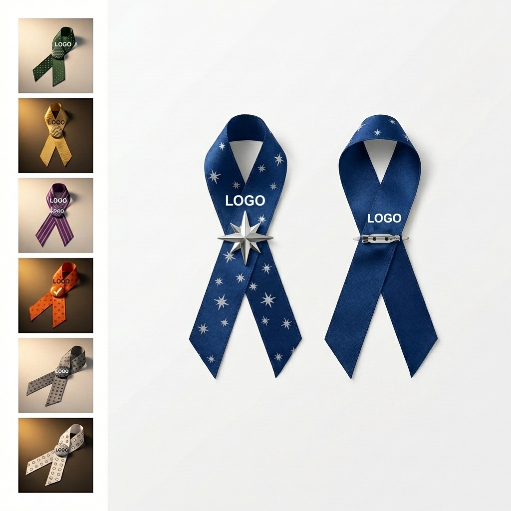 Multi-Color Awareness Ribbons with Star Pattern for Custom Logos