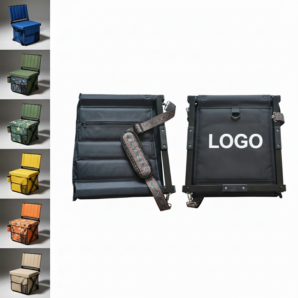 Portable Stadium Chair with Fabric Backrest and Side Storage Pocket