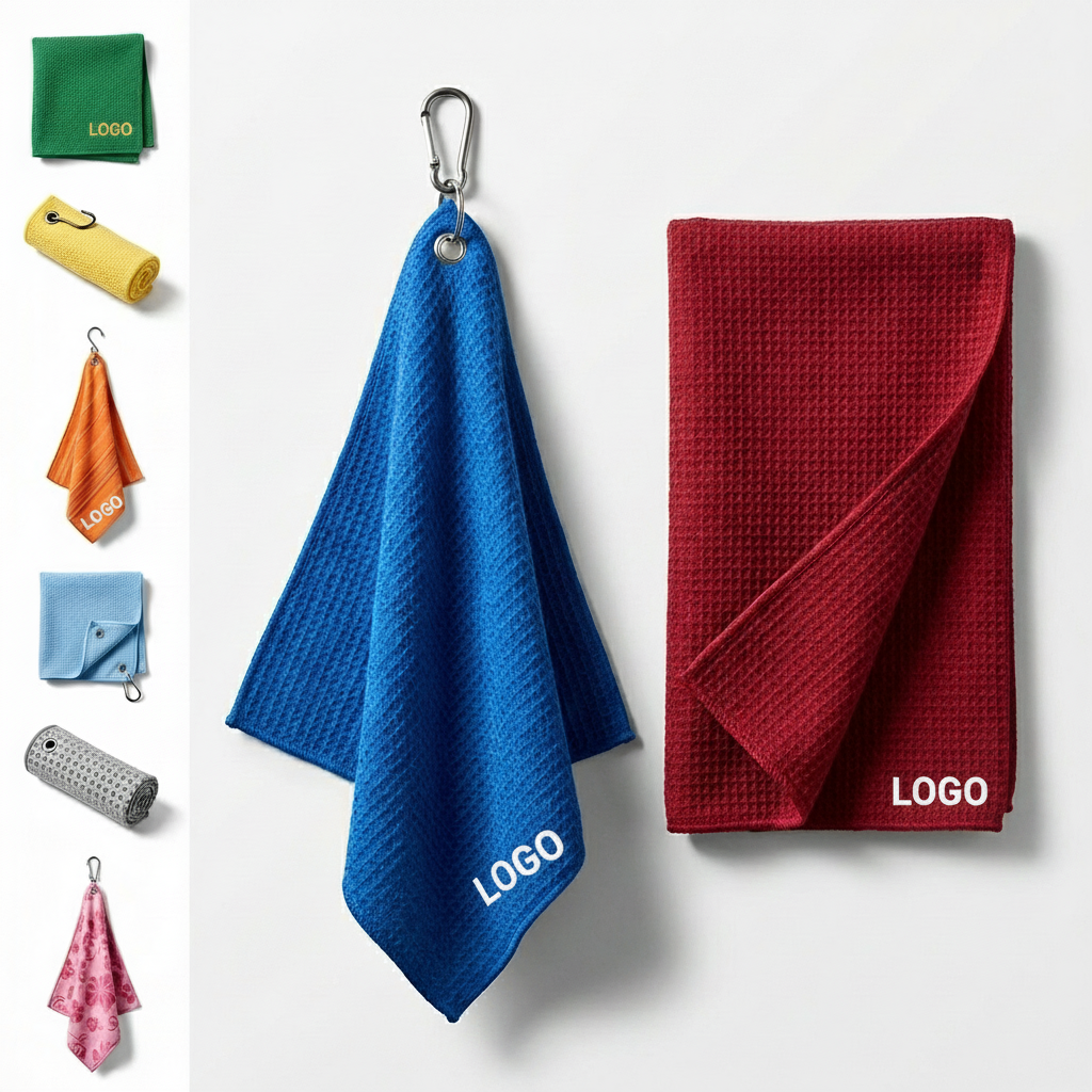 Multi-Color Plaid Microfiber Sports Towel with Golf Club Embroidery
