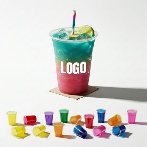 MOQ500 Assorted Color 16oz & 8oz Disposable PET Cups - 8-Pack Variety