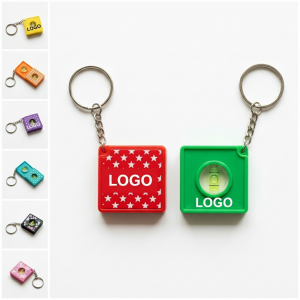 Square Tape Measure Keychain with Level and 39" Metal Tape for Tools and Promotions