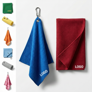 Multi-Color Plaid Microfiber Sports Towel with Golf Club Embroidery